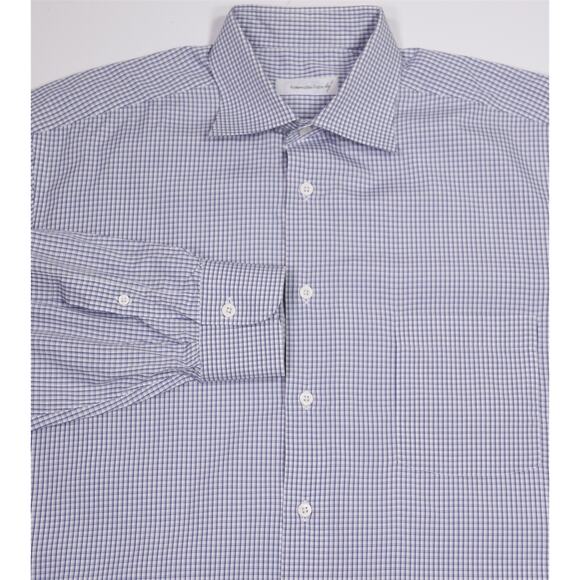 Ermenegildo Zegna Blue White Checkered Cotton Dress Shirt (43) 17-34 - Picture 1 of 7